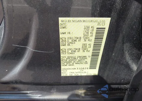 2013 Nissan Titan Sv from USA, damaged, VIN 1N6AA0ECXDN310828